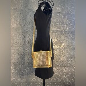 Party gold metal mesh lame pill box purse handbag mod vintage 60s disco party